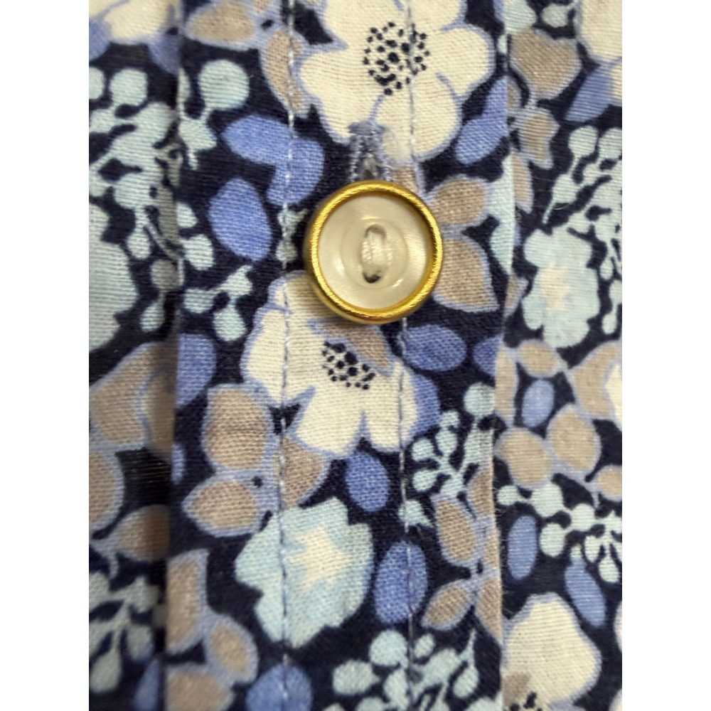 IZOD Womens Floral Button Down Shirt Blue White Long Sleeve XL Gold Rim Buttons - Picture 6 of 9